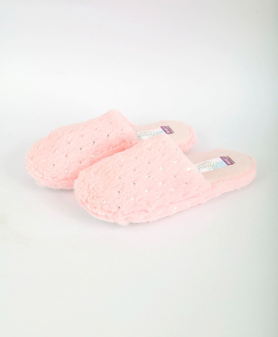Pantufla mujer brillos rosada