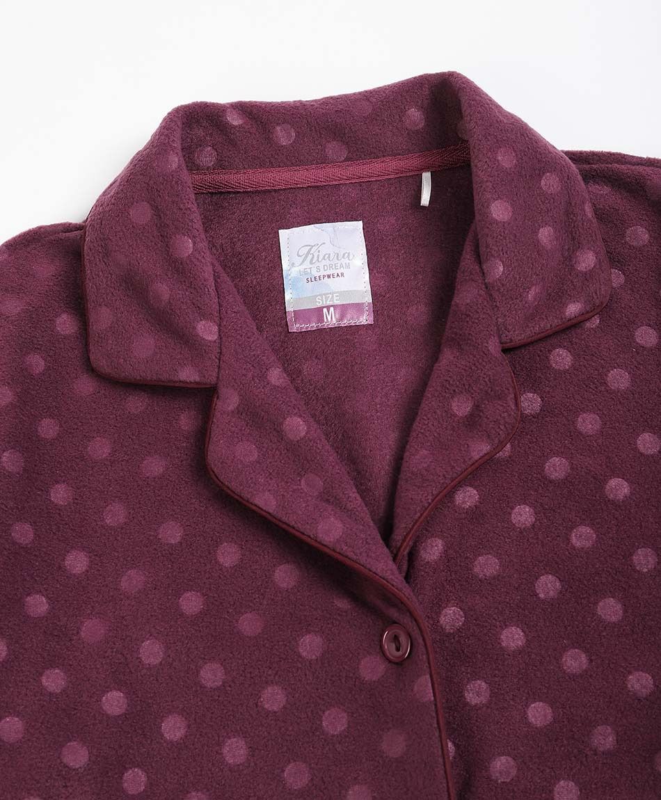 Pijama mujer polar lunares burdeo