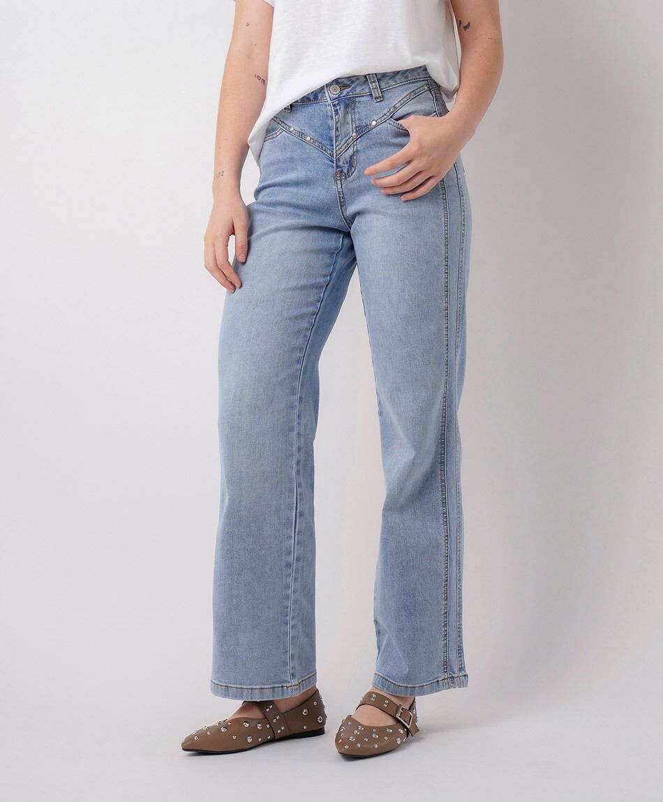 Jeans mujer wide leg rivets