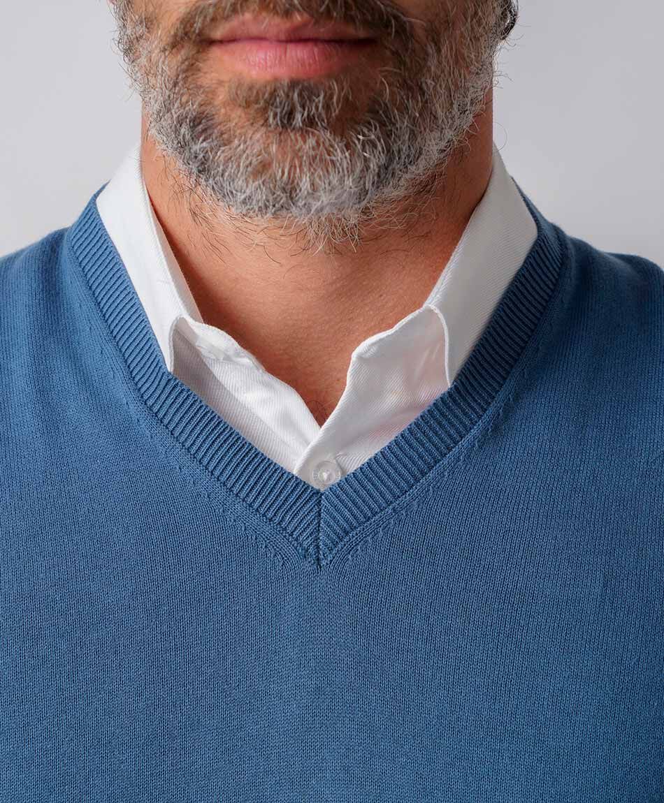 Sweater hombre  sin mangas cuello v azul