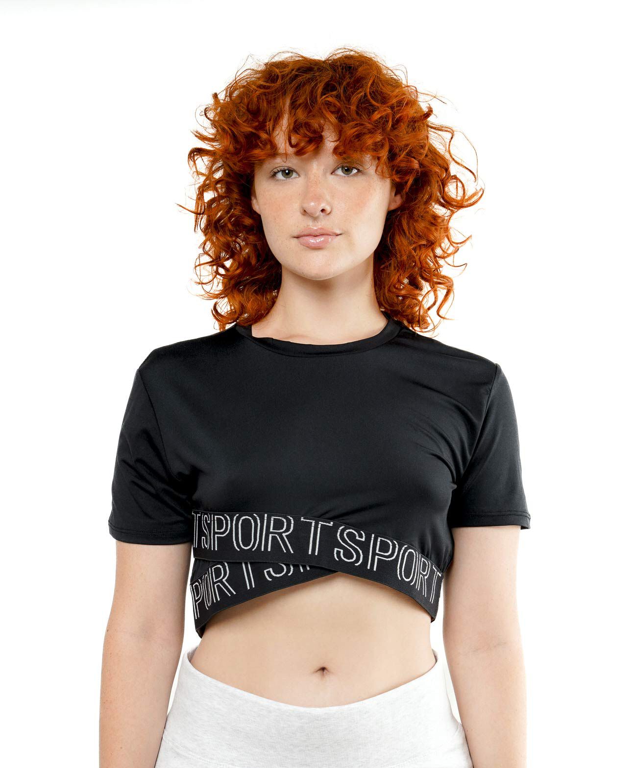 Remera deportiva mujer cruzada crop