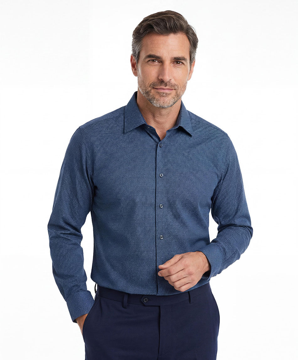 Camisa hombre mini print azul