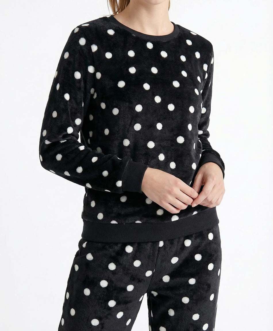 Pijama mujer coral lunares blancos