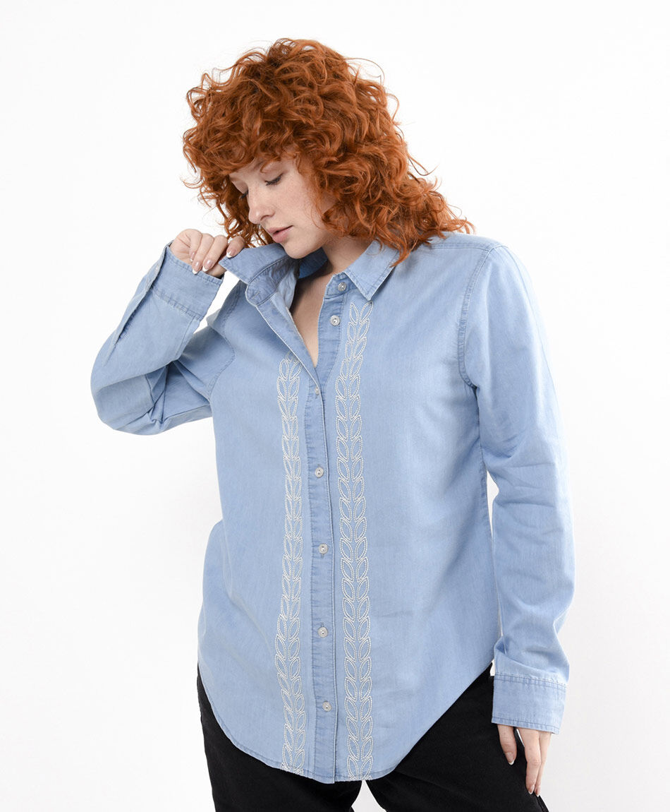 Camisa mujer denim bordada
