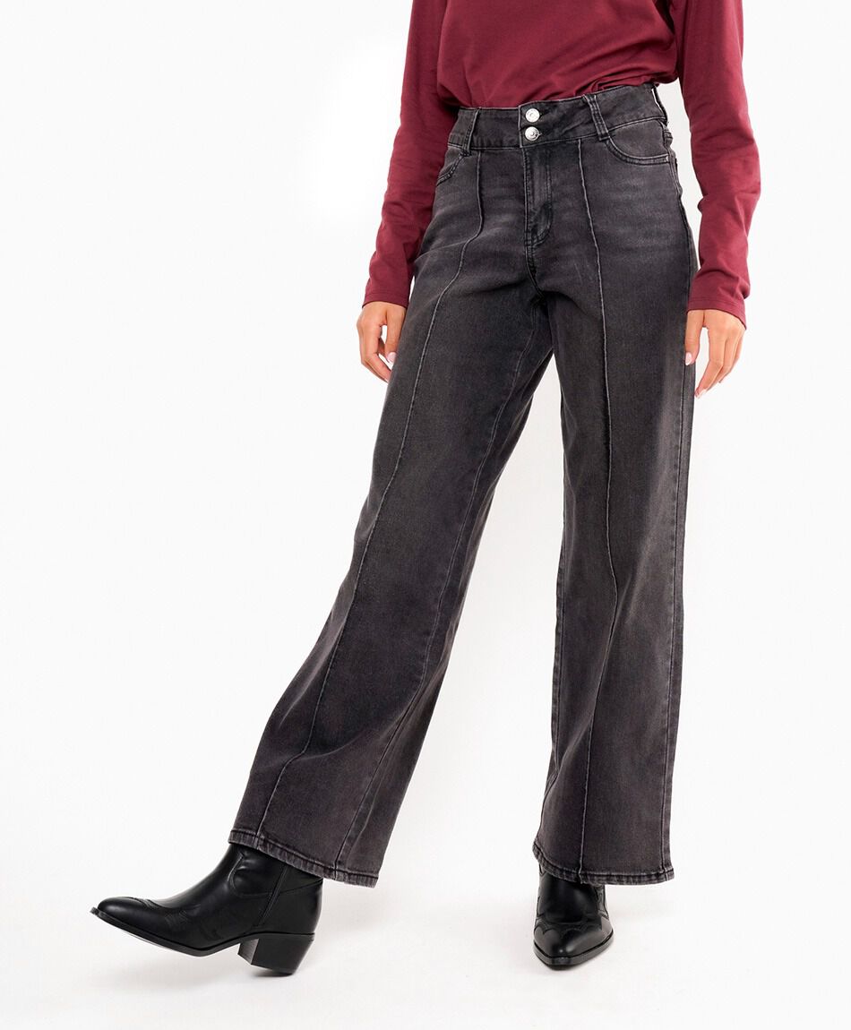 Jeans mujer alforza negro