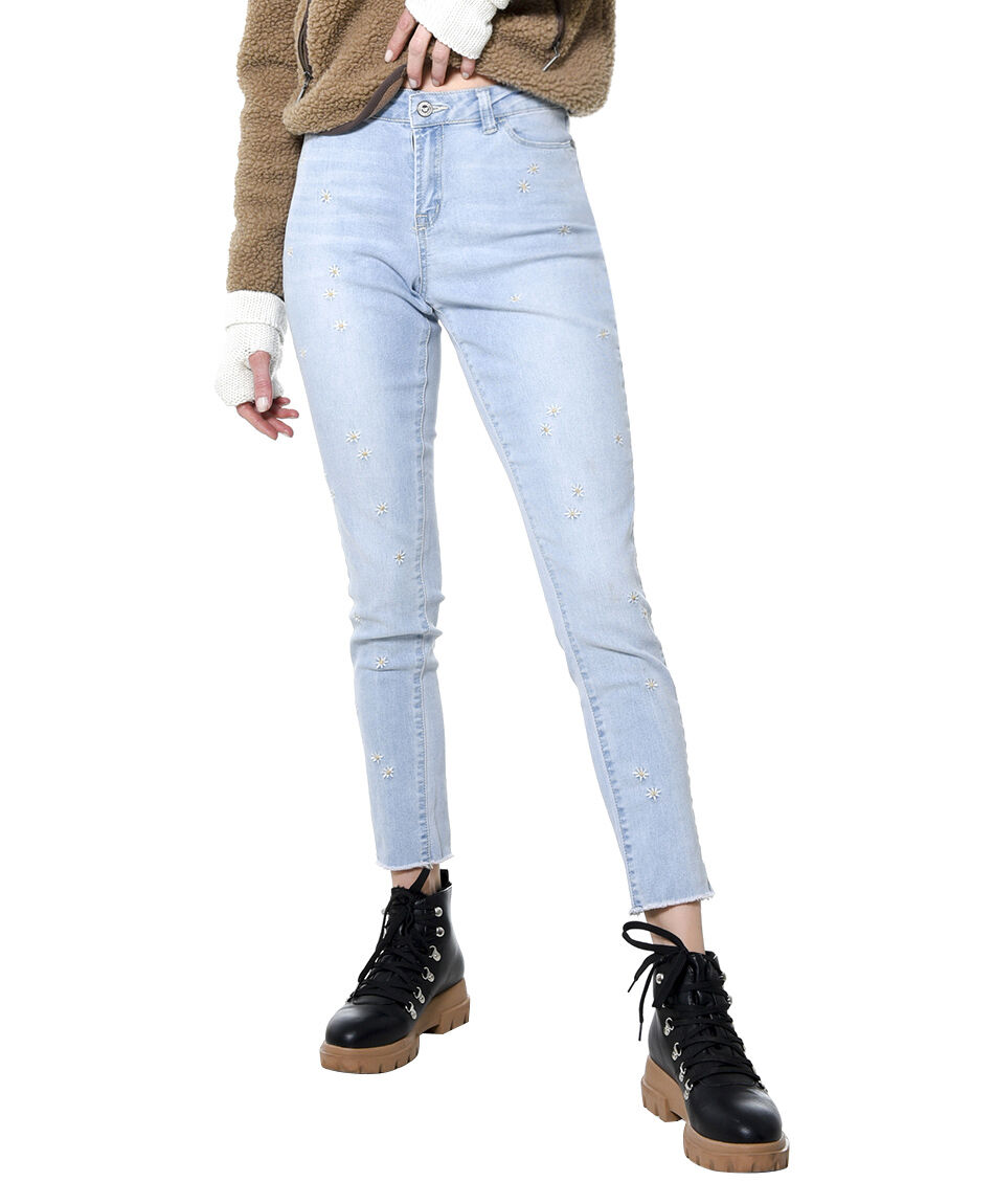 Jeans bordado girasol