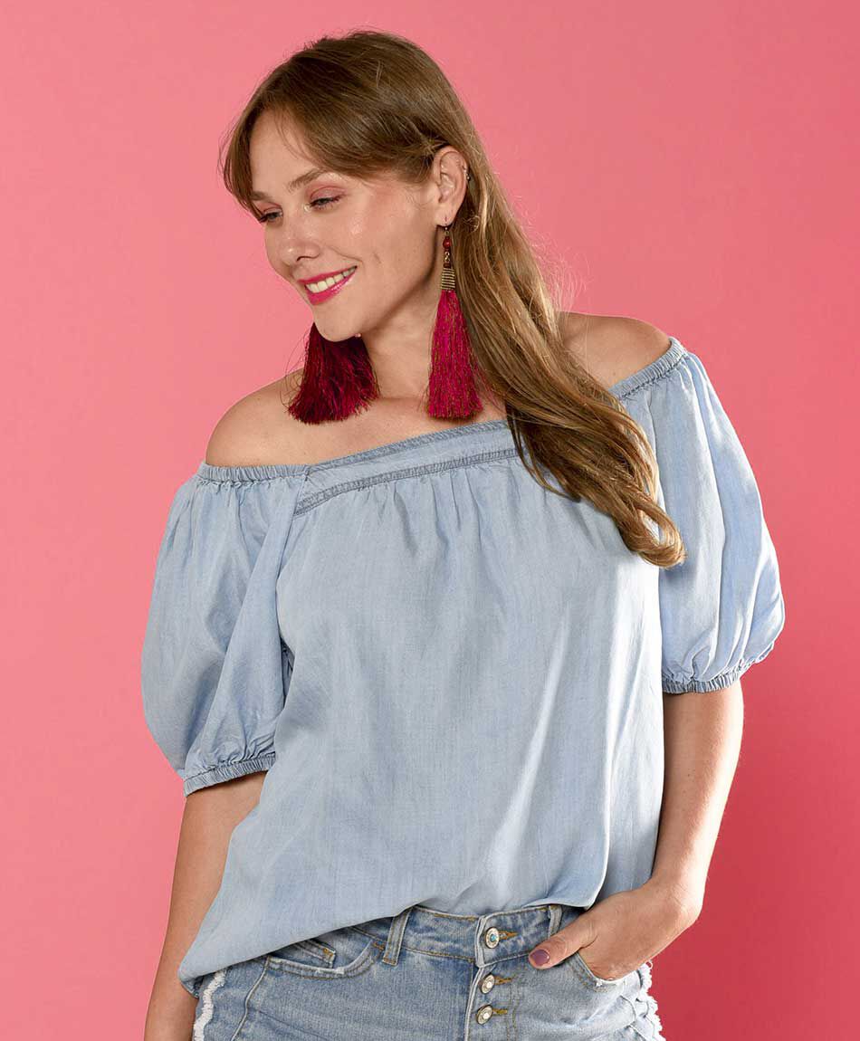 Blusa tencel manga puff