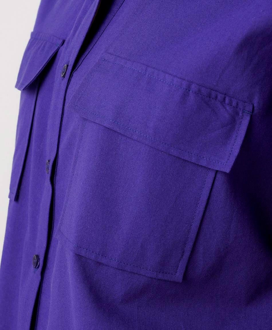Camisa mujer lino morada bolsillos