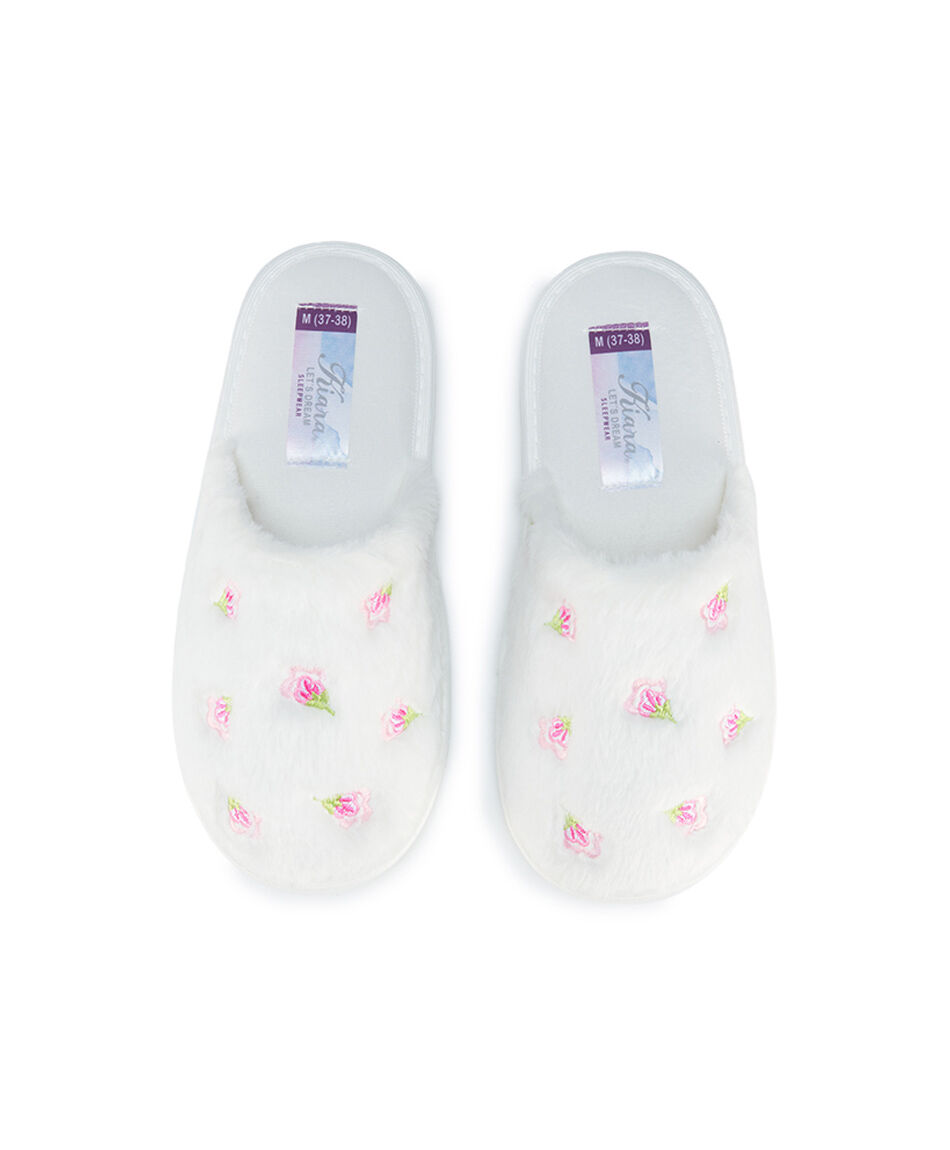 Pantufla mujer flor bordada