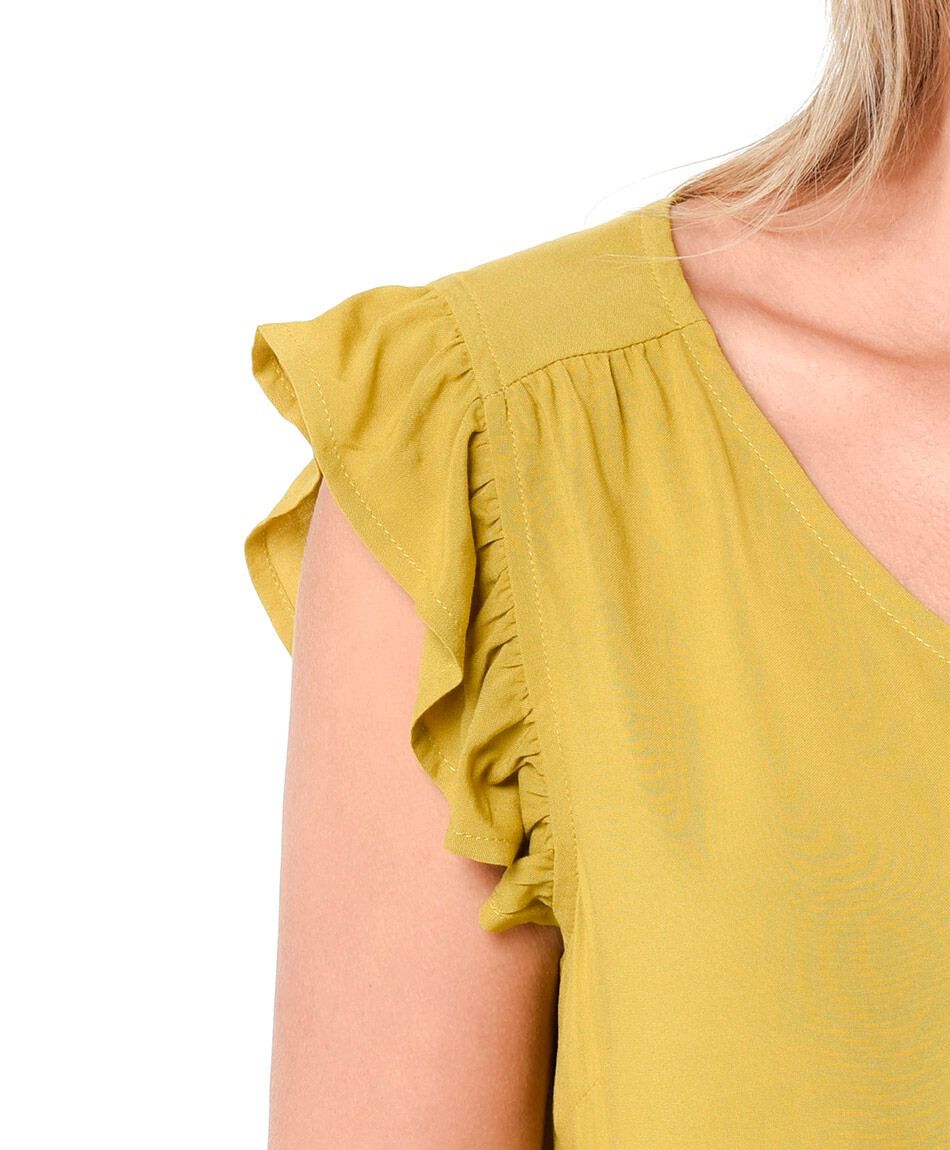 Camisa  mujer mini manga botones amarilla