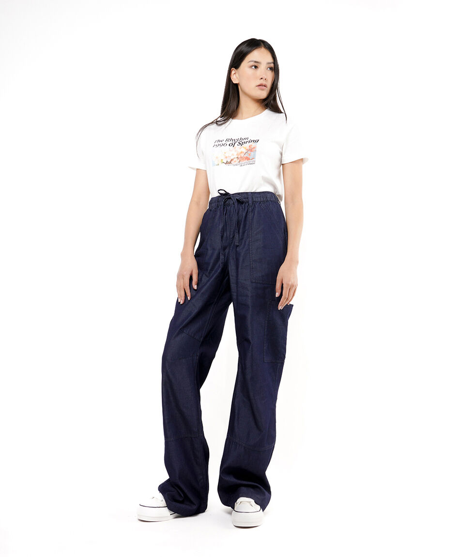 Pantal&oacute;n mujer cargo amarre acinturado