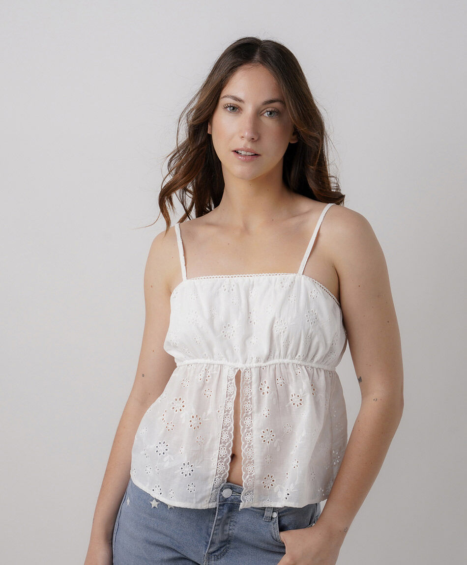 Top mujer mix calado