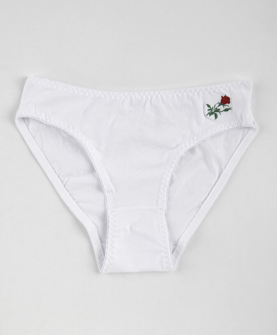 Bombacha bikini mujer liso flor bordada