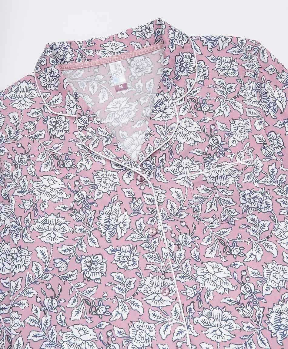 Pijama mujer camisero print floreado rosado