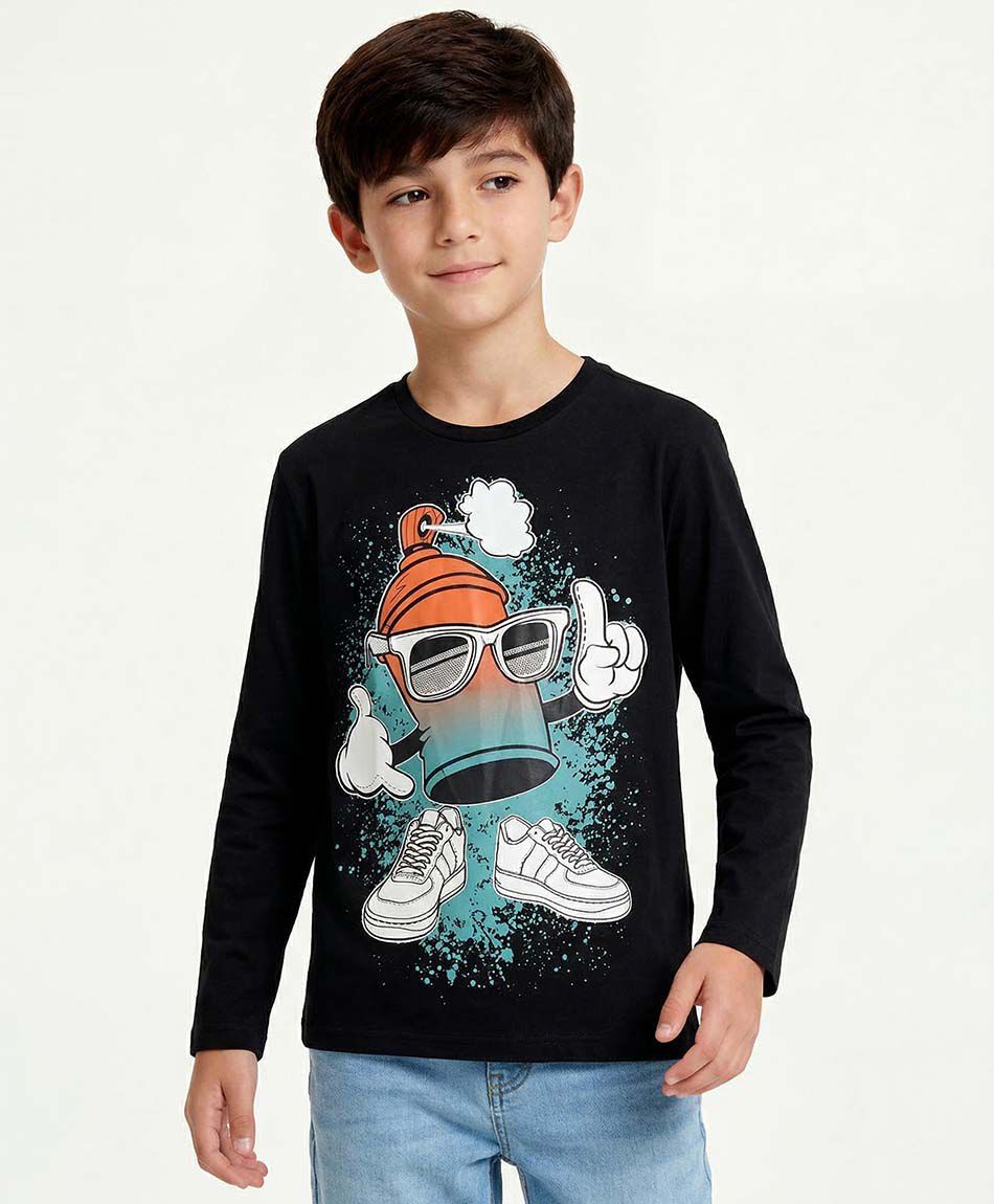 Remera ni&ntilde;o dibujo spray negro