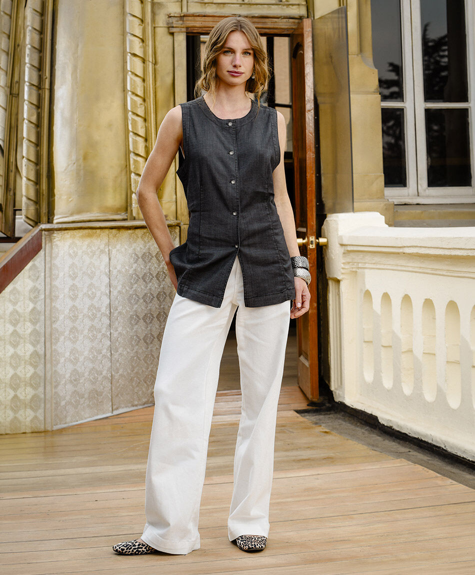 Jeans mujer wide leg blanco