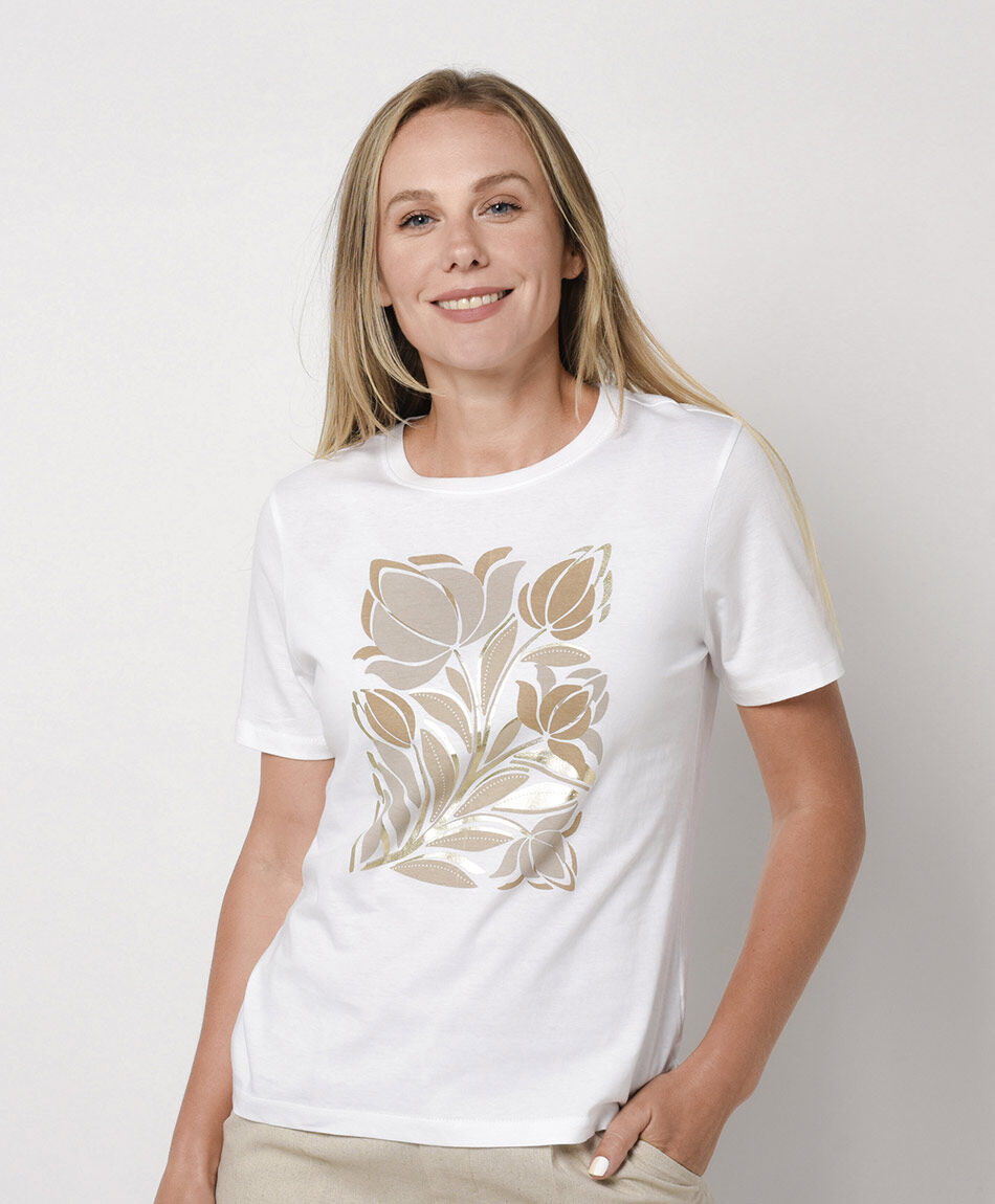 Remera mujer flores gold