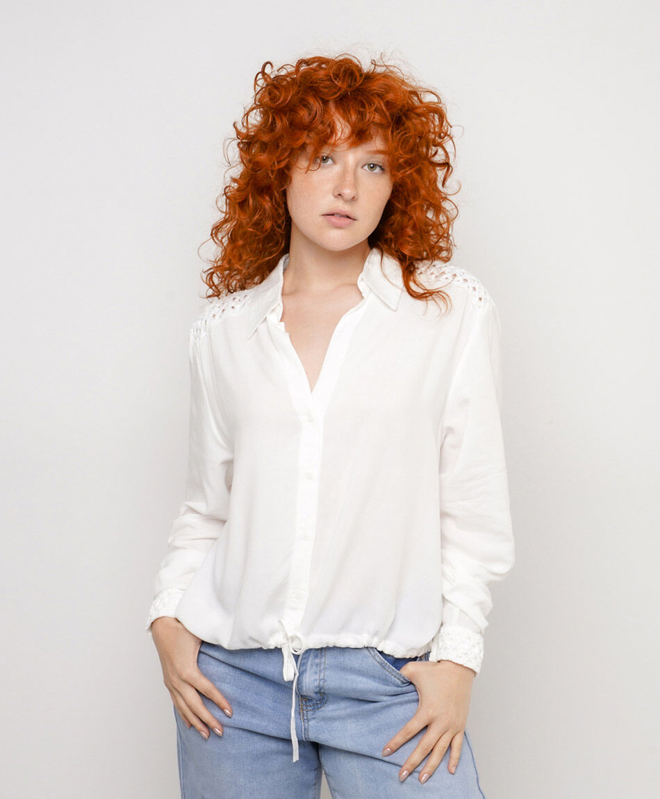 Camisa mujer encaje lazo blanca