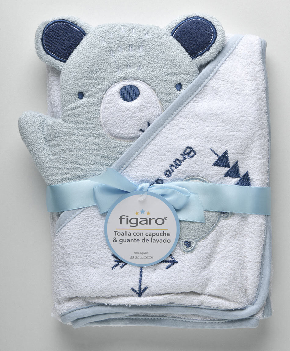 Pack toalla + guante beb&eacute; azul