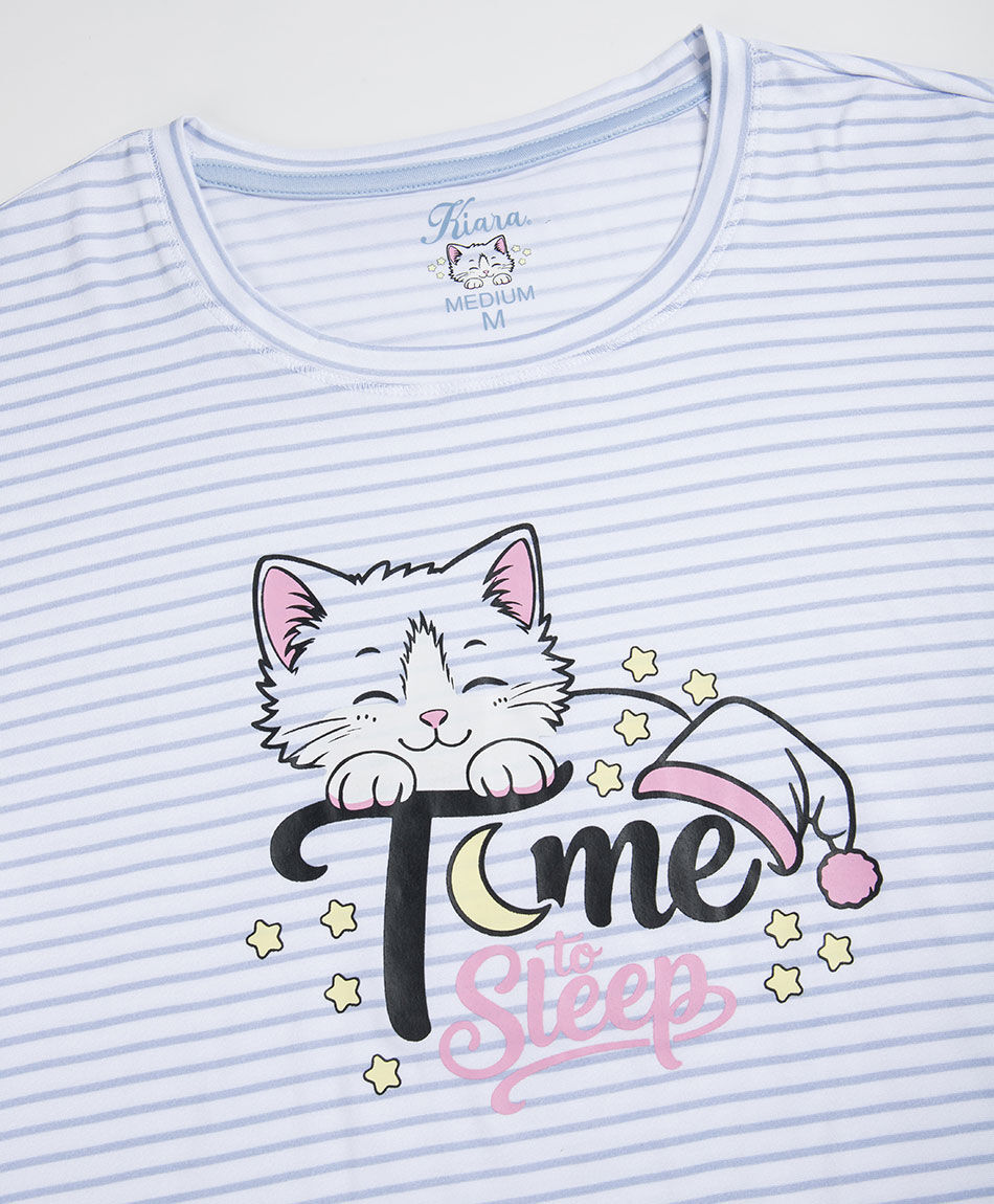 Pijama mujer capri l&iacute;neas gatito