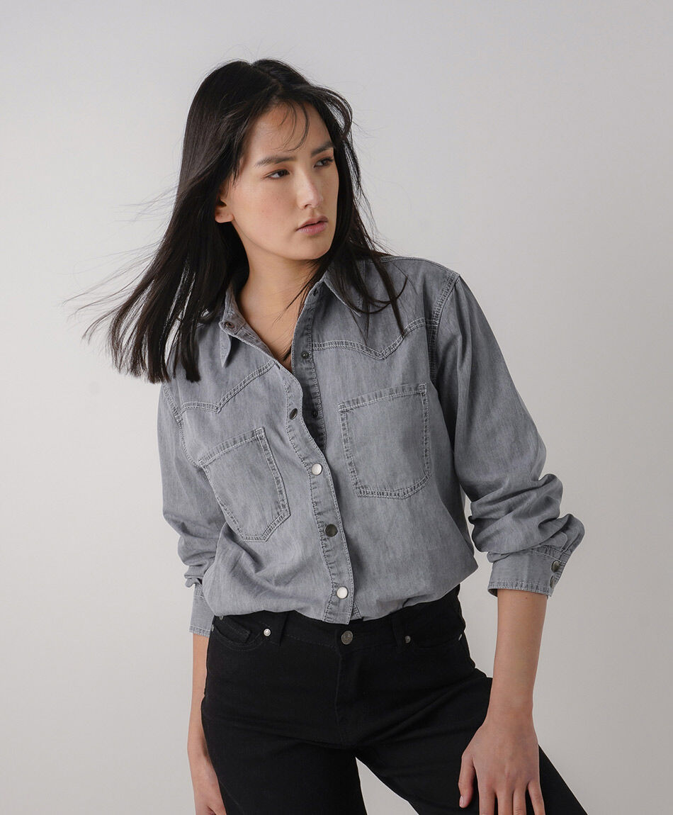 Camisa mujer denim gris