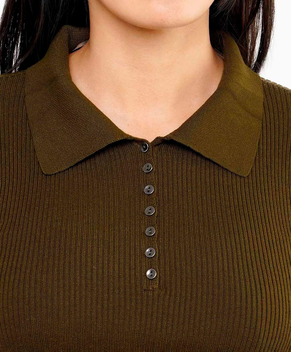 Sweater mujer cuello polo verde
