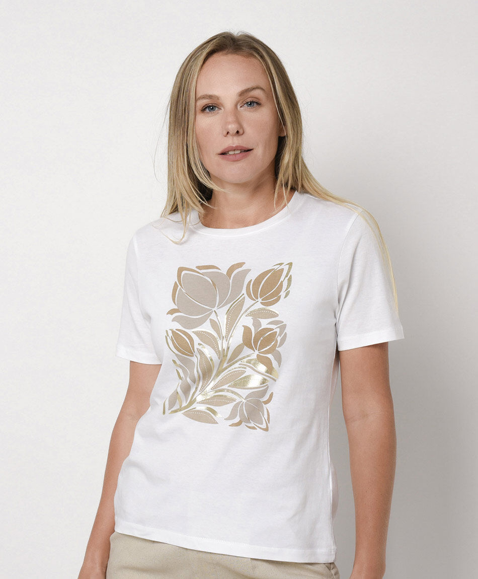 Remera mujer flores gold