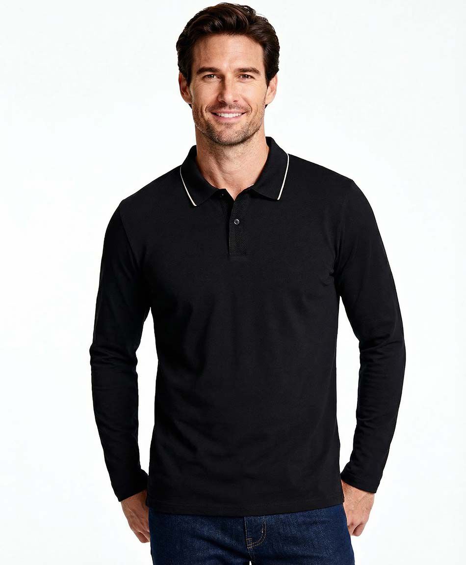 Remera hombre cuello polo negro