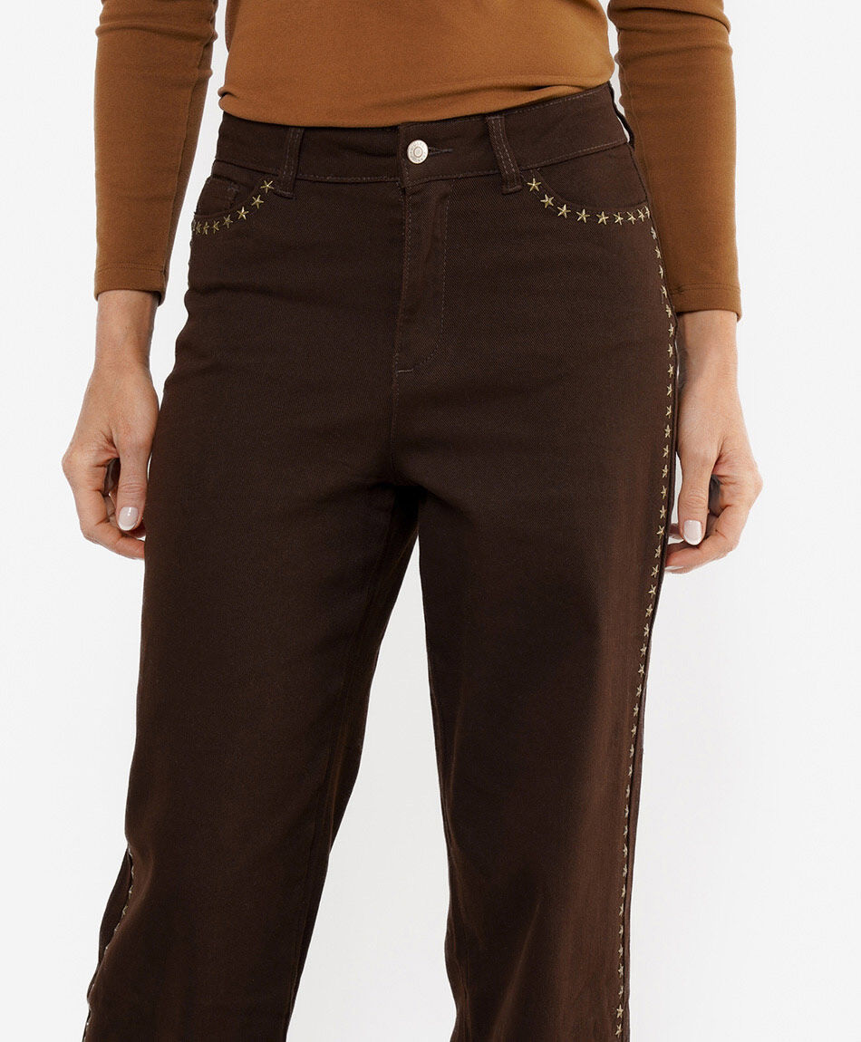Jeans mujer straight estrellas costuras