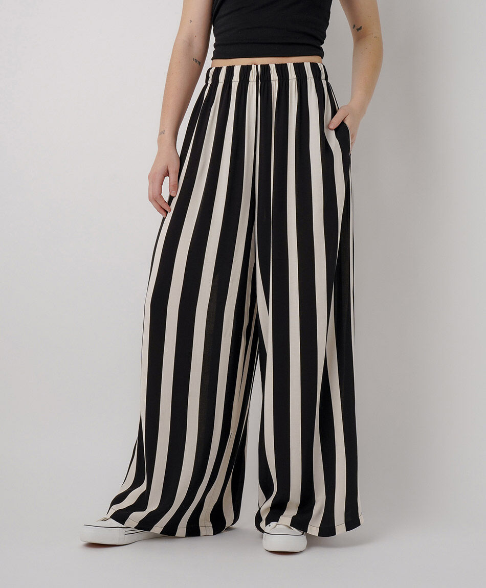 Pantal&oacute;n mujer palazzo l&iacute;neas bicolor
