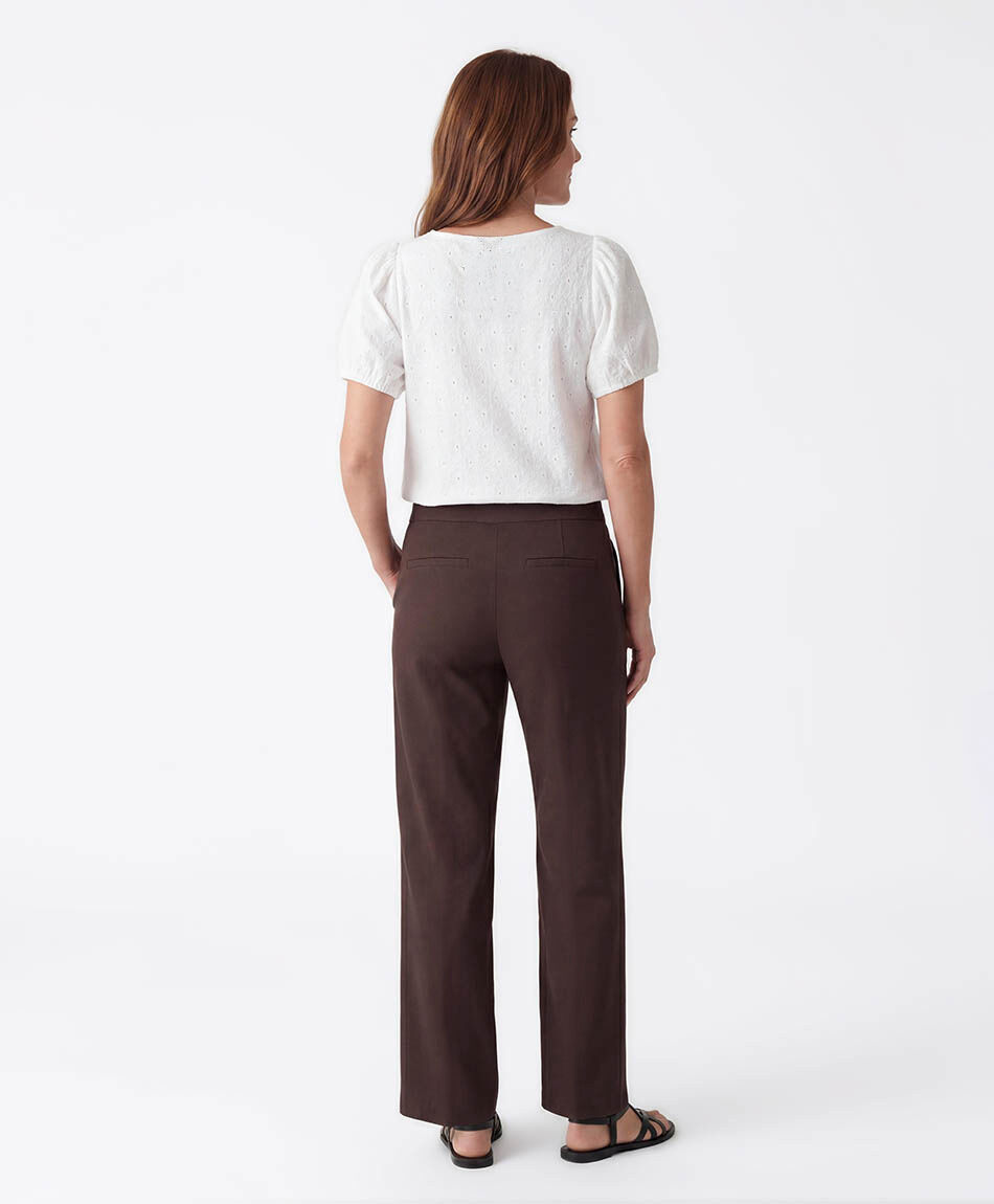 Pantal&oacute;n mujer caf&eacute; detalle dorado