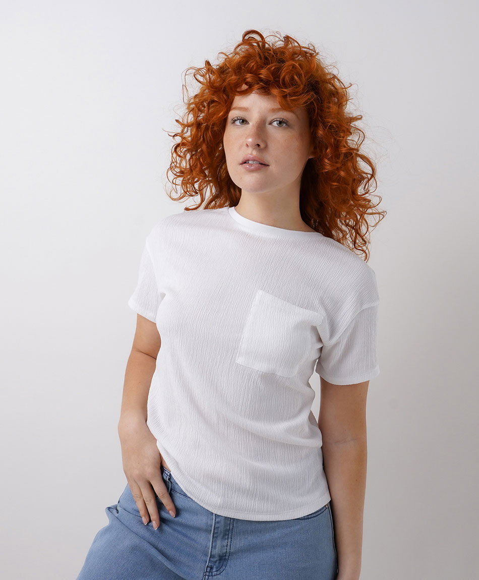 Polera mujer mix texturas bolsillo
