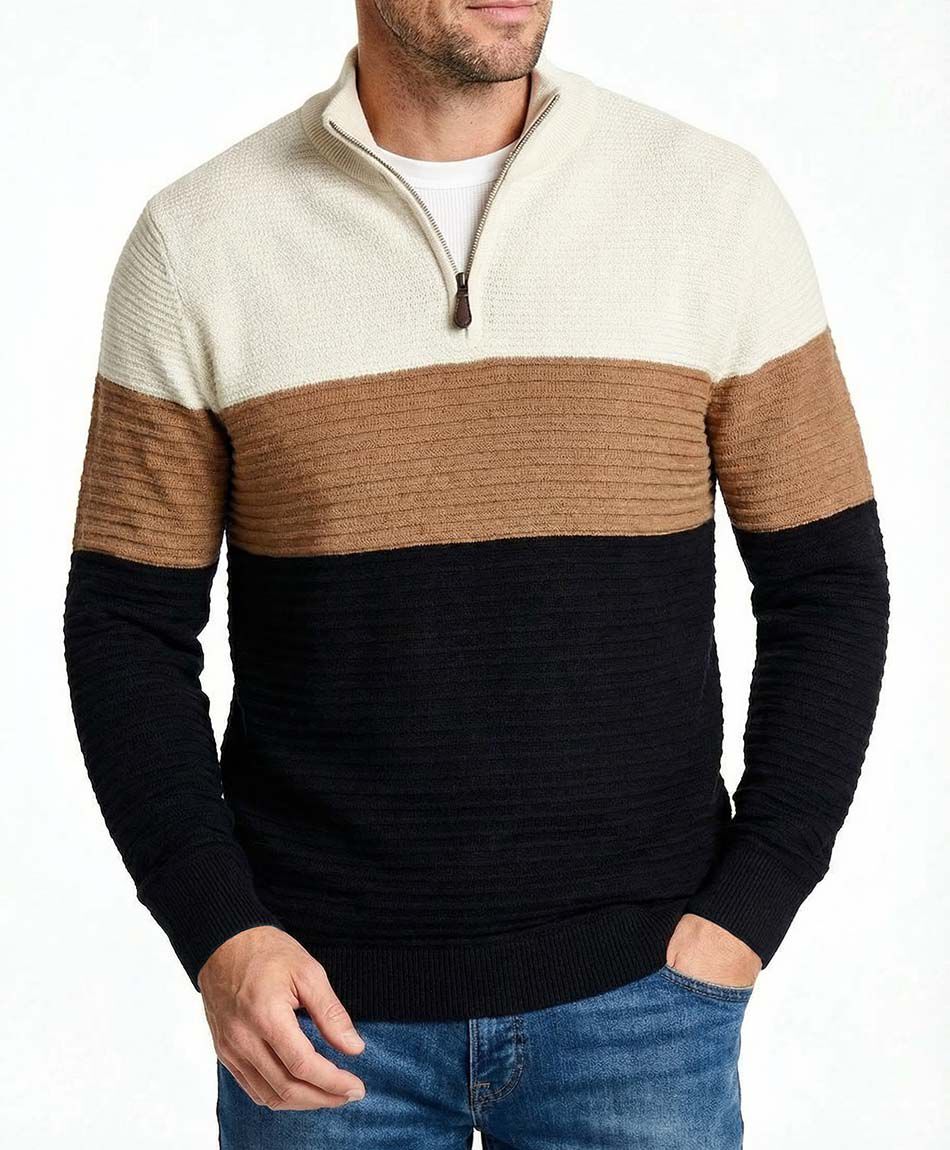 Sweater hombre cierre medio tricolor
