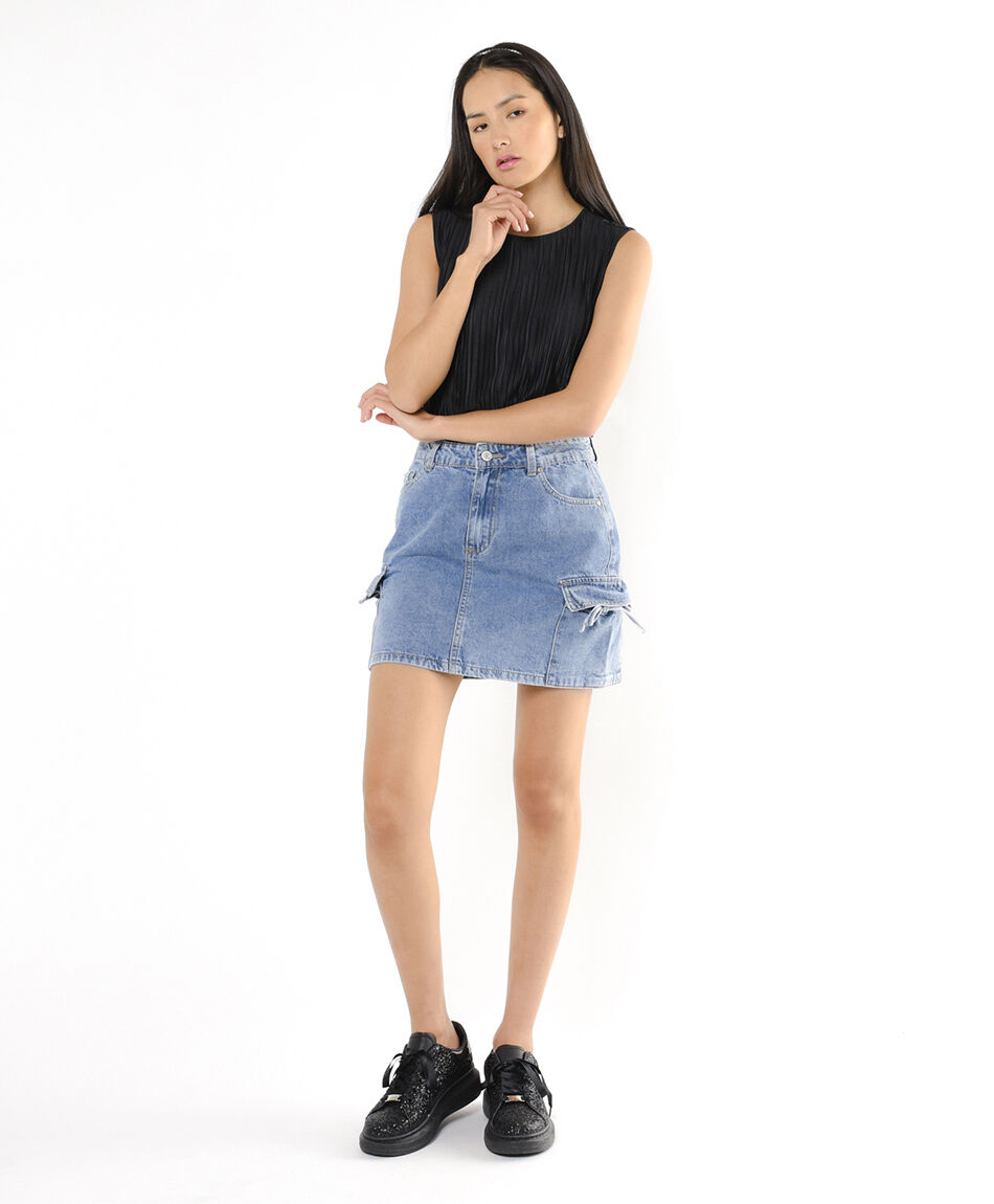 Mini falda mujer denim cargo