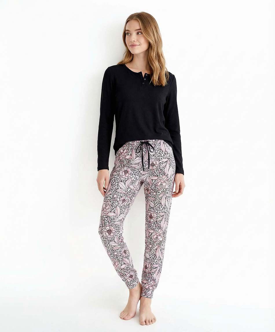 Pijama mujer abotonado canela