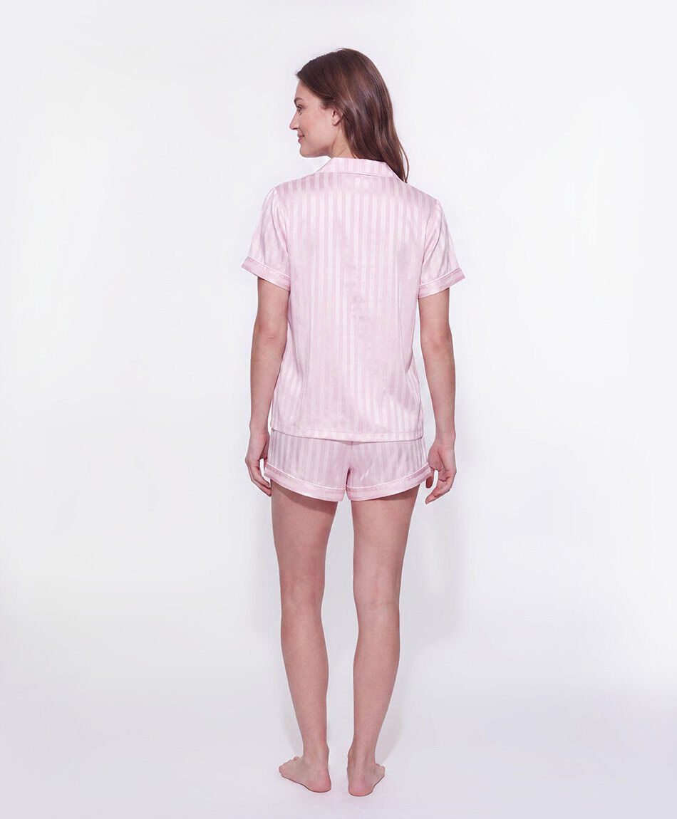Pijama mujer camisero  sat&iacute;n rayas rosado