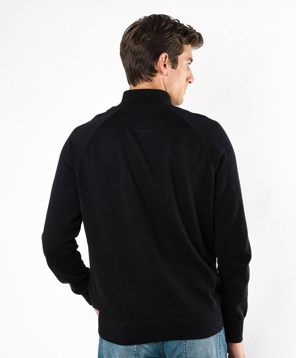 Sweater hombre liso negro cierre