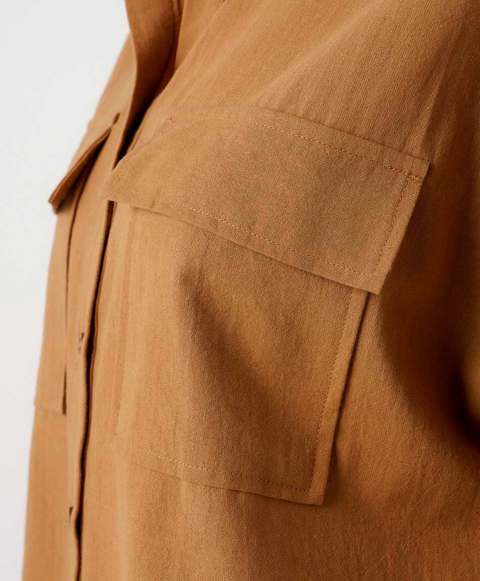 Camisa mujer lino beige bolsillos