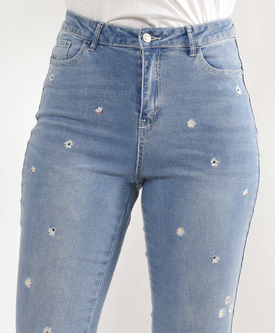 Jeans mujer flores bordadas skinny fit