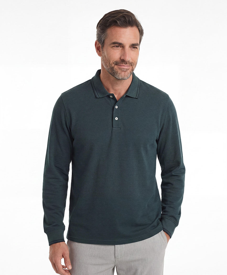 Remera hombre polo manga larga verde oscuro