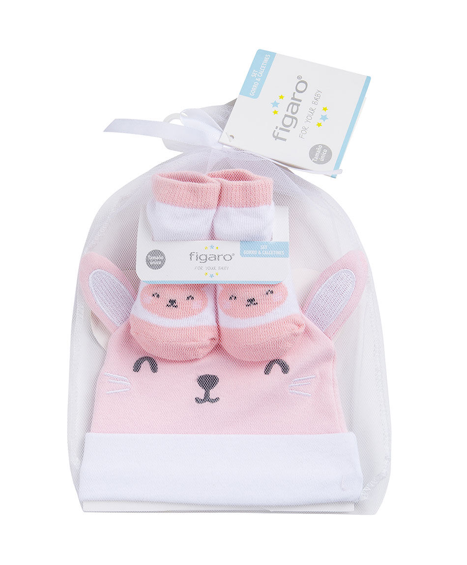 Set gorra  + medias beb&eacute; conejito