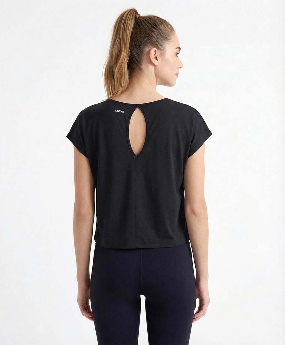 Remera deportiva mujer manga casquillo black