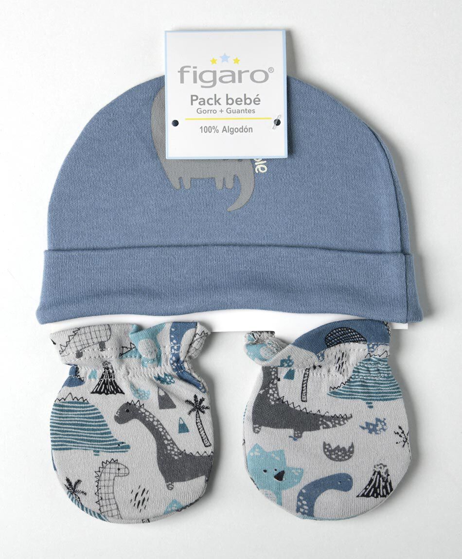 Pack gorra  y mitones beb&eacute; dinosaurios