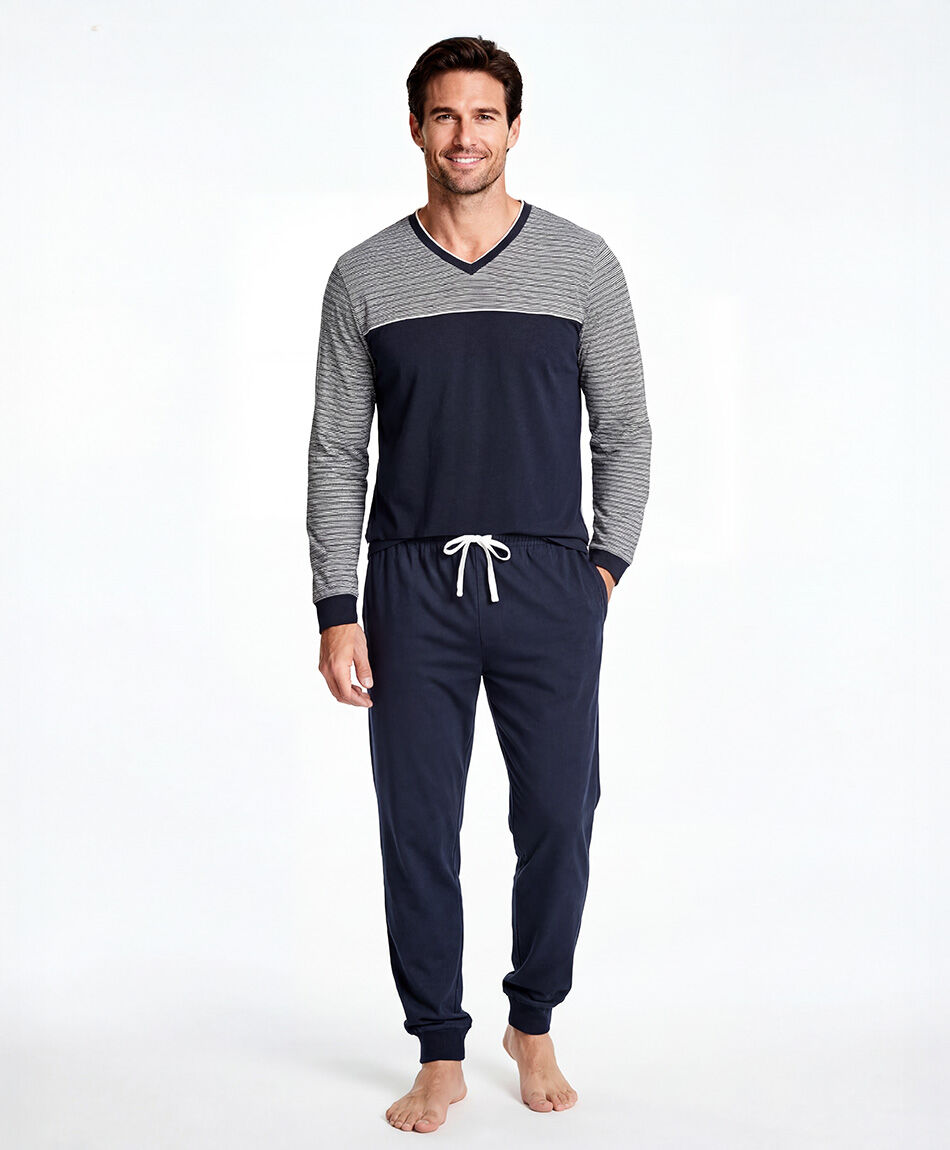Pijama hombre cuello v descanso suave