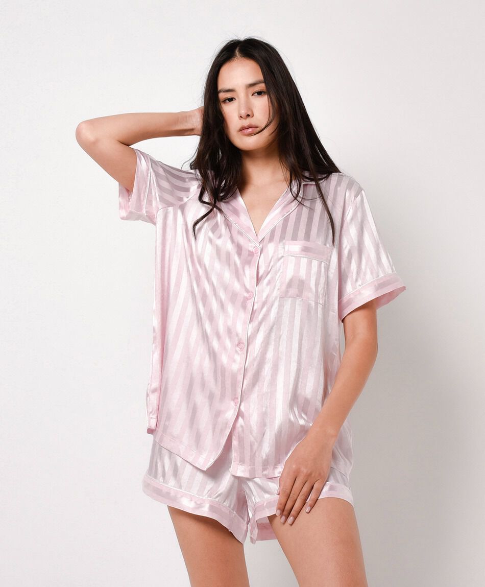 Pijama mujer camisero l&iacute;neas estilo sat&iacute;n