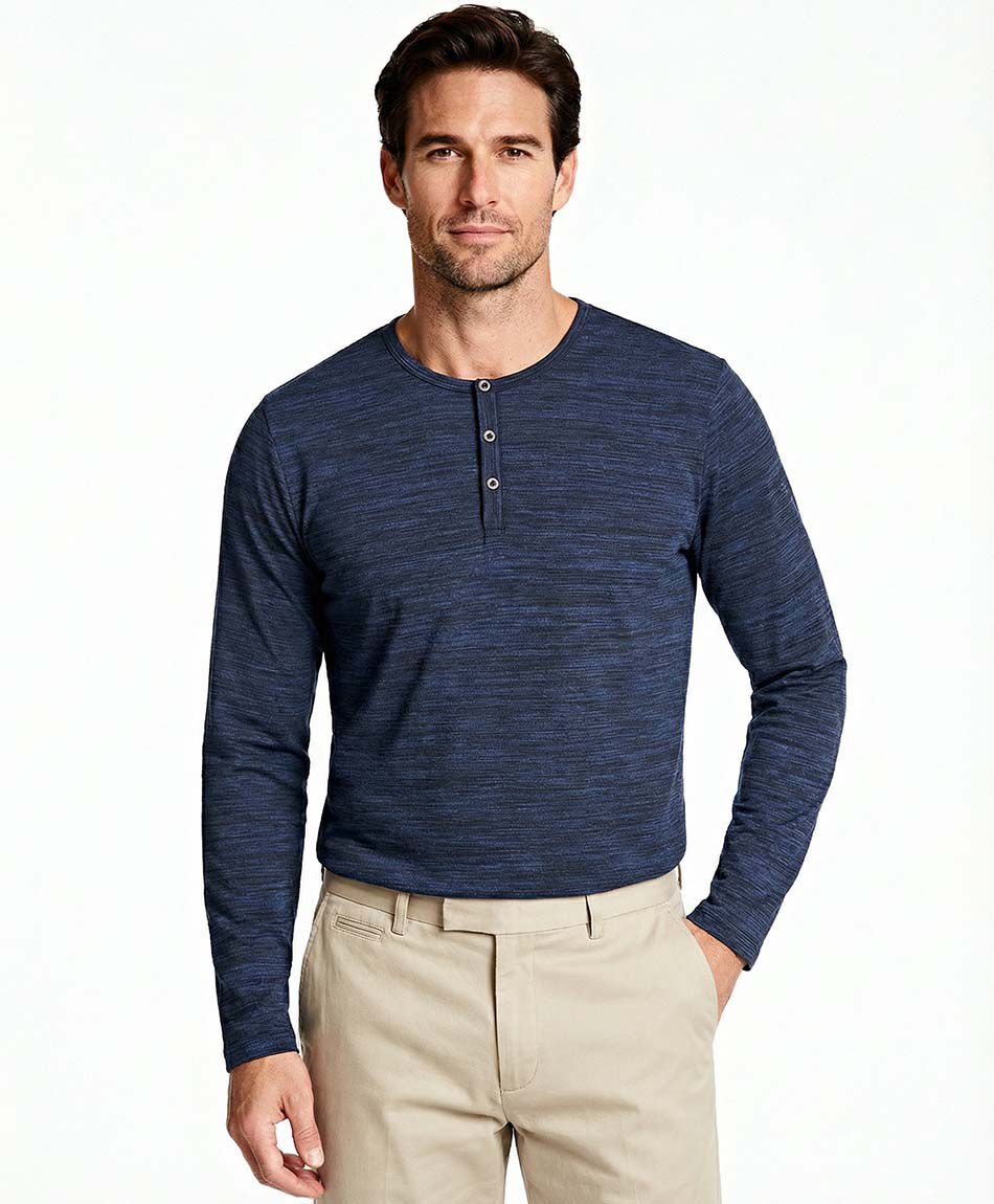 Remera hombre jaspeada botones azul