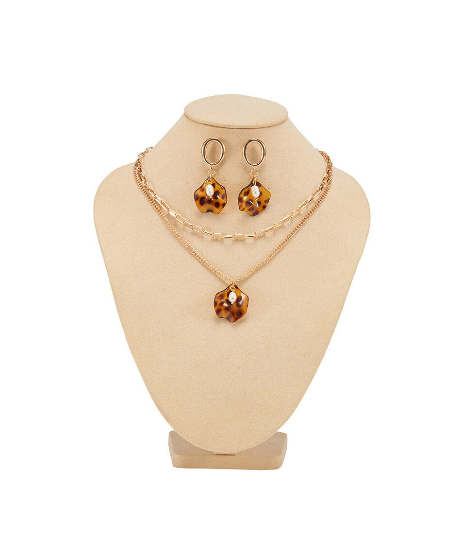 Set collar + aros mujer animal print