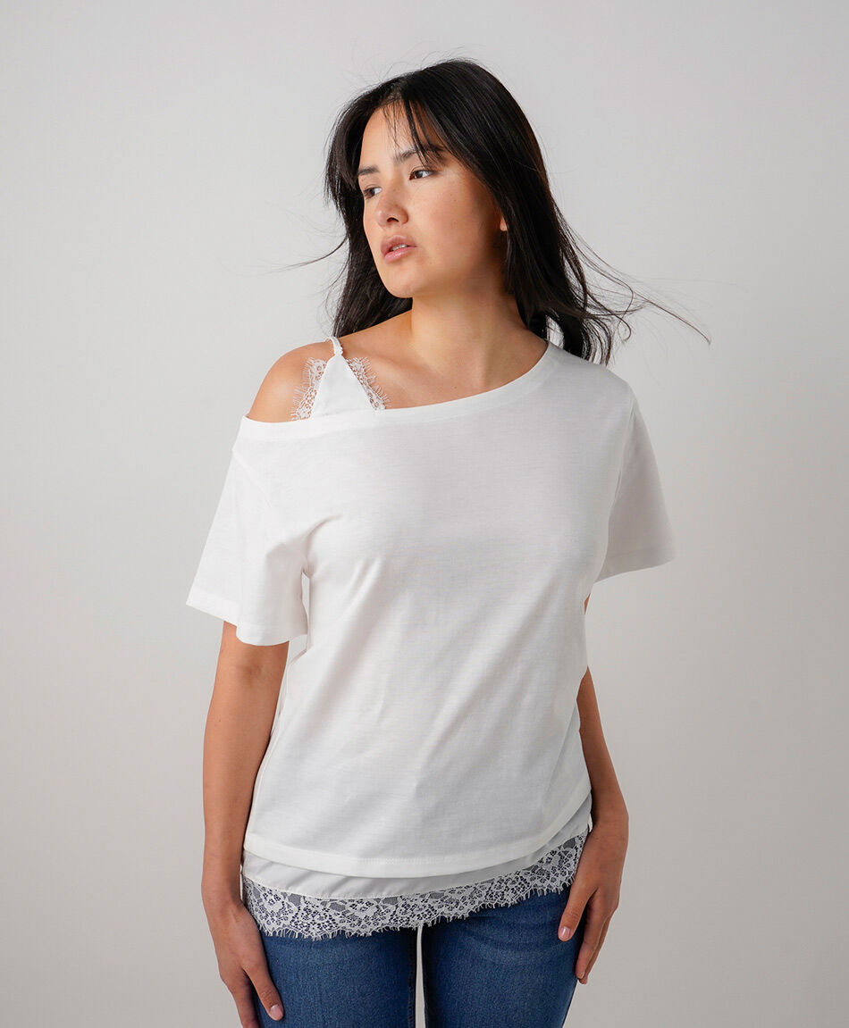 Remera mujer encaje doble