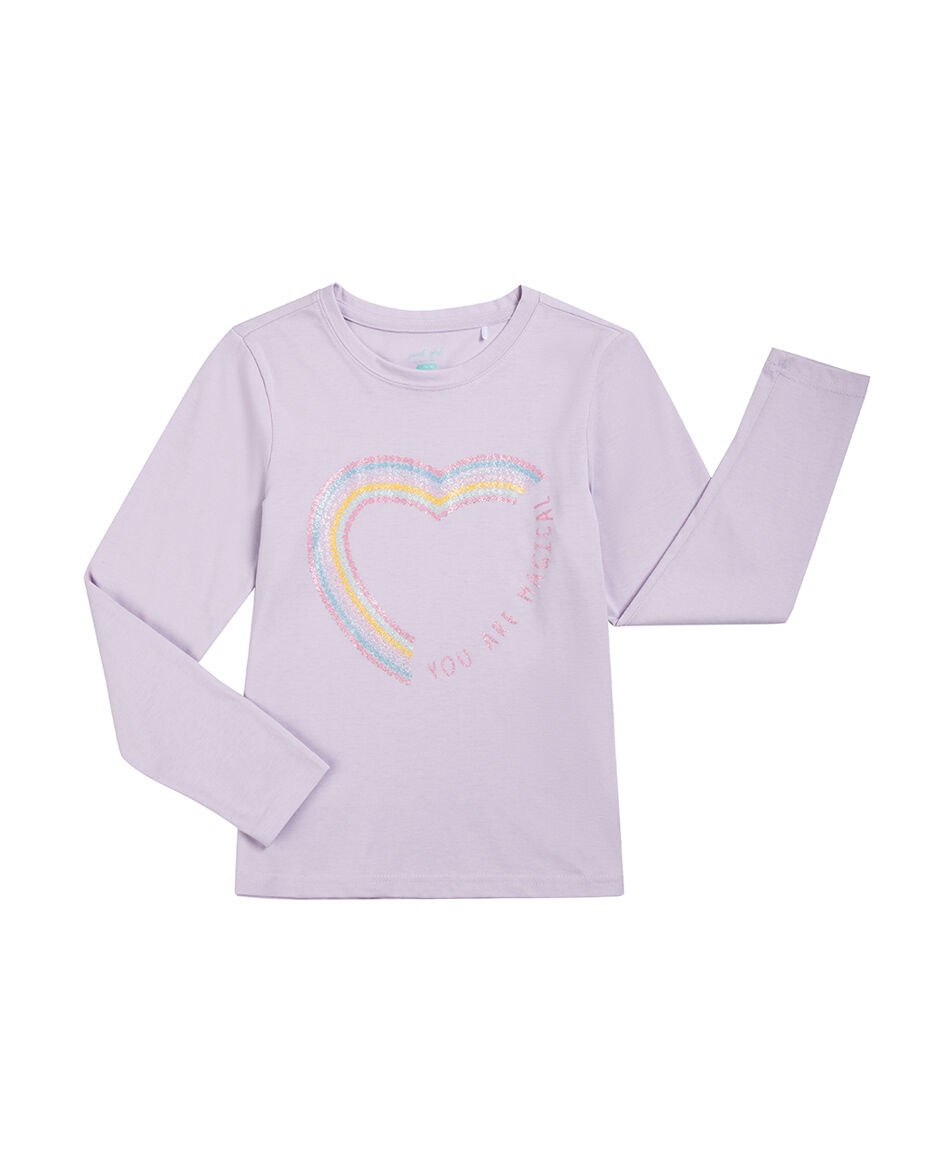 Remera ni&ntilde;a estampado coraz&oacute;n mora
