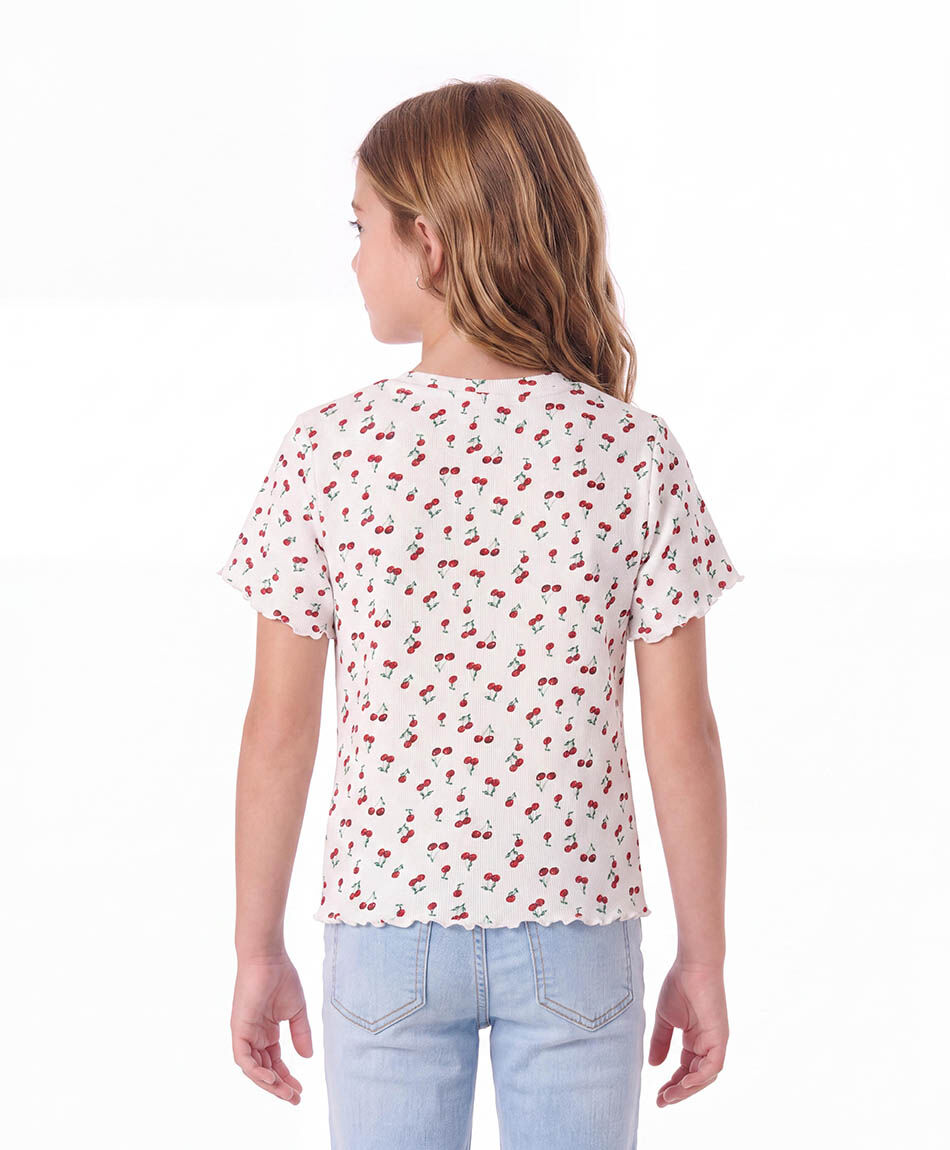 Remera ni&ntilde;a canal&eacute; cerezas